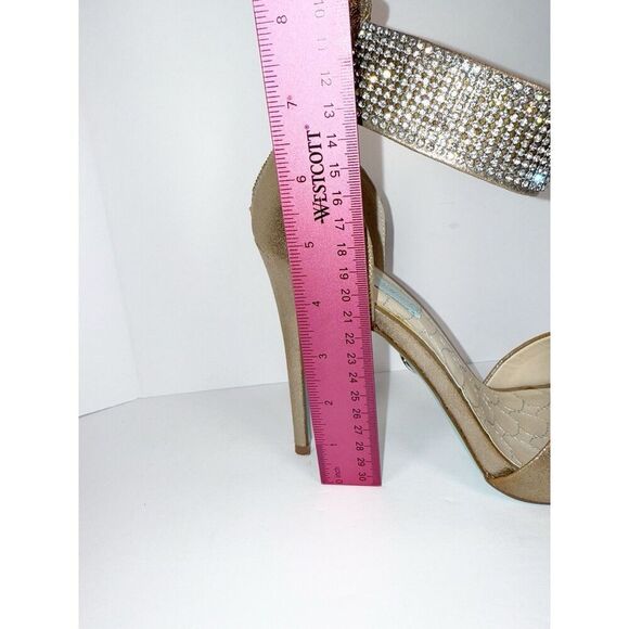 Betsey Johnson Formal Heels Rhinestone Ankle Strap Stiletto Gold Prom Wedding 9M - Picture 8 of 15